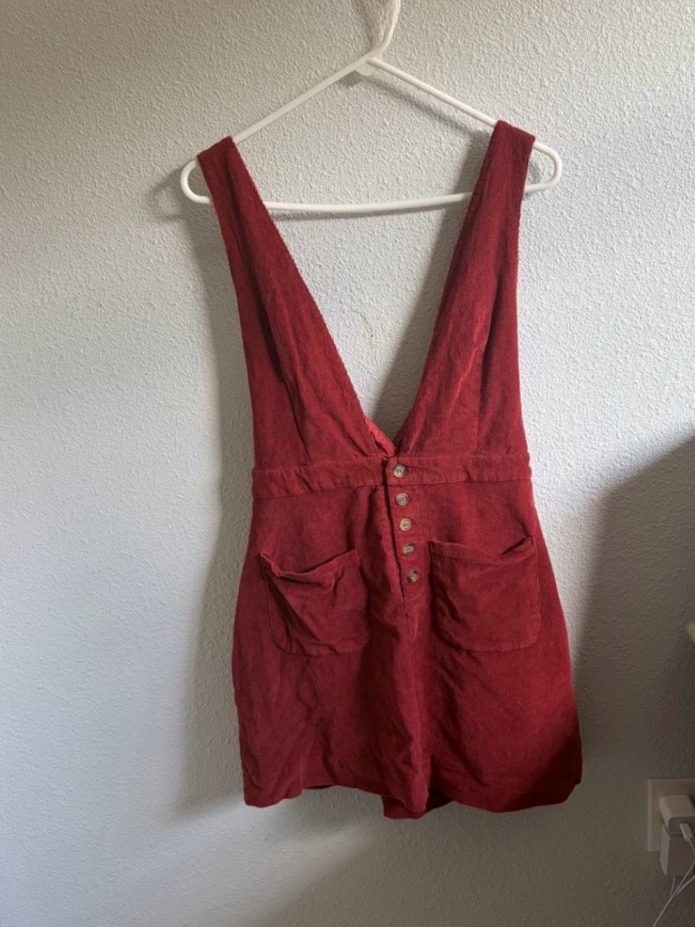 Red Corduroy Overall Dress